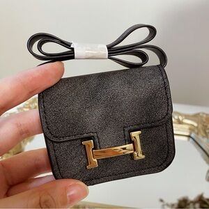 Mini Black Faux Suede Bag Charm | Velvet Touch | Gold Hardware